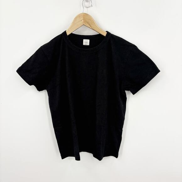 Leset Top Womens Small Black Tee Thick Boxy Cotton Scandi Quiet Luxury Cropped - Picture 1 of 11
